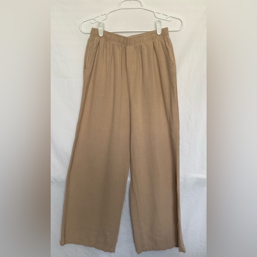 Tan Wide Leg High-Waisted Pants